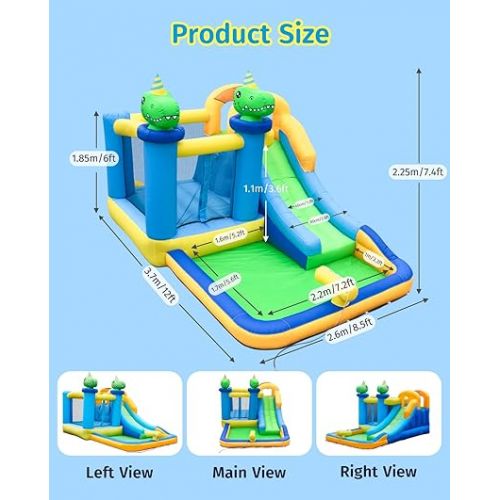  Anpro Inflatable Water Slide Bounce House, 6 in 1 Water Park Bounce House with Blower, Splash Slide, Climbing Wall, Splash Pool, Water Cannon for Kids Backyard Party, Outdoor Indoor