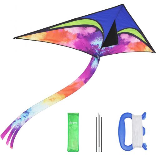  [아마존베스트]Anpro Large Delta Kite - Easy to Assemble, Launch, Fly, for Kids and Beginners, Tail with Colorful Colors