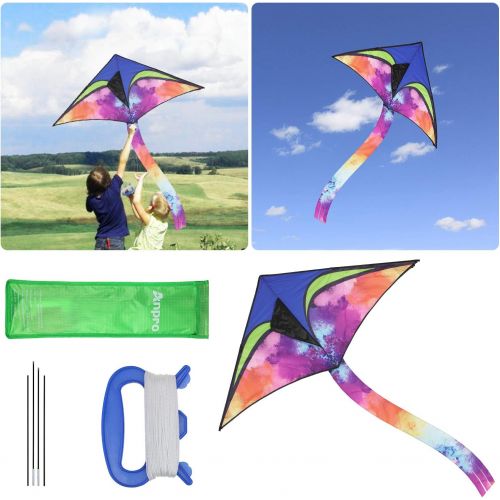  [아마존베스트]Anpro Large Delta Kite - Easy to Assemble, Launch, Fly, for Kids and Beginners, Tail with Colorful Colors