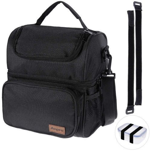  [아마존 핫딜]  [아마존핫딜]Anpro Lunch Tasche, Kuehltasche - Lunch Bag Thermotasche Eistasche Picknicktasche Mittagessen Tasche mit 2 geraumigen Fachern Tragetasche Wasserdicht fuer Arbeit, Schule, Ausflug, 8L