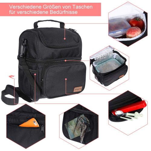  [아마존 핫딜]  [아마존핫딜]Anpro Lunch Tasche, Kuehltasche - Lunch Bag Thermotasche Eistasche Picknicktasche Mittagessen Tasche mit 2 geraumigen Fachern Tragetasche Wasserdicht fuer Arbeit, Schule, Ausflug, 8L