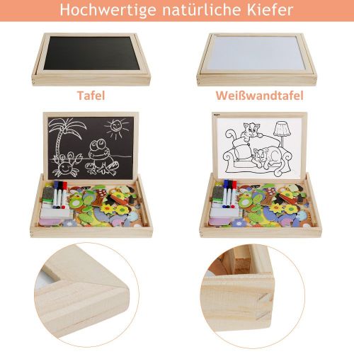  [아마존 핫딜]  [아마존핫딜]Anpro Magnetisches Holzpuzzle mit Doppelseitiger Tafel, 110 Stueck padagogisches Holzspielzeug Lernspielzeug Staffelei Doodle fuer Kinder ab 3 Jahre alt, EINWEG