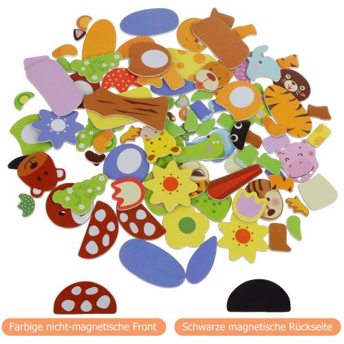  [아마존 핫딜]  [아마존핫딜]Anpro Magnetisches Holzpuzzle mit Doppelseitiger Tafel, 110 Stueck padagogisches Holzspielzeug Lernspielzeug Staffelei Doodle fuer Kinder ab 3 Jahre alt, EINWEG