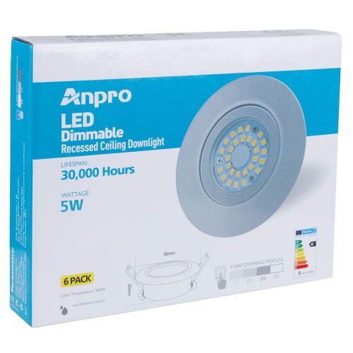  [아마존 핫딜]  [아마존핫딜]Anpro 6Stk LED Einbaustrahler Flach Dimmbar + Anschlussdose, Einbauleuchten Deckenstrahler Einbauspot 230V 5W LED-Modul 3 Beleuchtungsmodi Ausschalter, Warmweiss [Energieklasse A+]