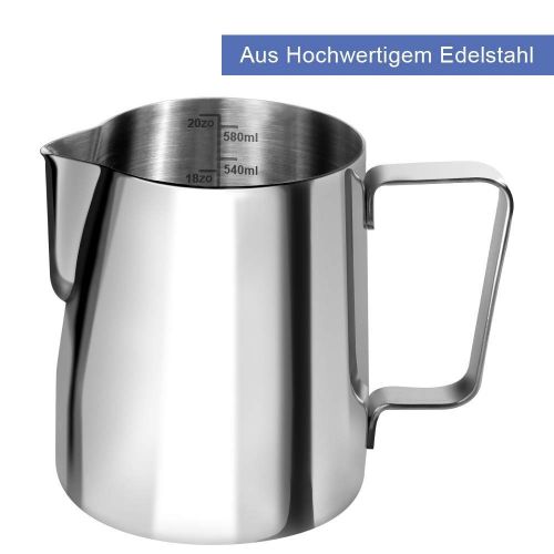  [아마존 핫딜]  [아마존핫딜]Anpro Milchkannchen, 600ml Milk Pitcher Milchkanne aus Edelstahl, perfekt fuer Cappuccino, Milchaufschaumer, Silber, MEHRWEG