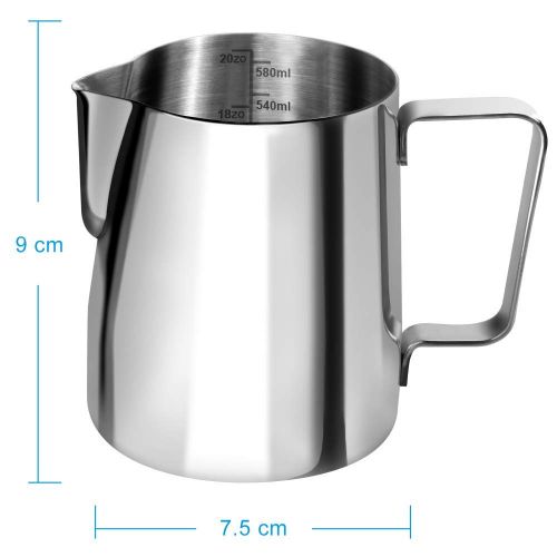  [아마존 핫딜]  [아마존핫딜]Anpro Milchkannchen, 600ml Milk Pitcher Milchkanne aus Edelstahl, perfekt fuer Cappuccino, Milchaufschaumer, Silber, MEHRWEG