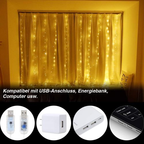  [아마존 핫딜] [아마존핫딜] Anpro LED USB Lichtervorhang 3m x 3m, 300 LEDs USB Lichterkettenvorhang mit 8 Lichtmodelle fuer Partydekoration deko schlafzimmer, Innenbeleuchtung, Warmweiss