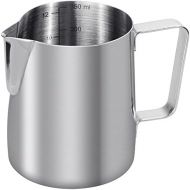 Anpro Milchkannchen, Milk Pitcher 350ml / 12 fl.oz. Milchkanne aus Edelstahl, Milch Aufschaumen fuer Cappuccino und Latte, Silber (9 × 7.5CM), MEHRWEG