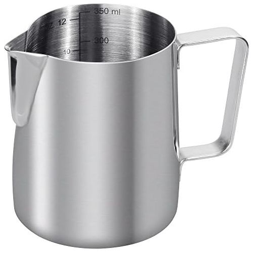  Anpro Milchkannchen, Milk Pitcher 350ml / 12 fl.oz. Milchkanne aus Edelstahl, Milch Aufschaumen fuer Cappuccino und Latte, Silber (9 × 7.5CM), MEHRWEG