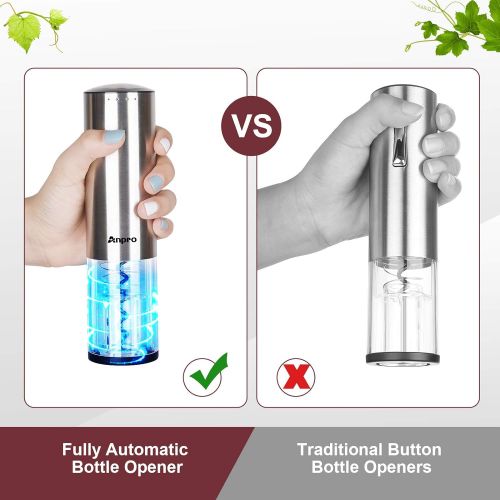  [아마존베스트]Anpro Electric Wine Opener, Automatic Electric Wine Bottle Corkscrew Opener Set with Foil Cutter, Rechargeable (Stainless Steel), USB Cable Charging (Stainless Steel-2)