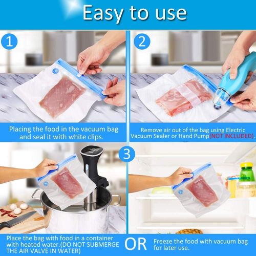  Ansee Reusable Vacuum Zipper Bags, 20 Sous Vide Bags for Anova and Joule Cookers, 3 Sizes Reusable Storage Bags with Double-layer Zippers for Food Saver and Sous Vide Cooking