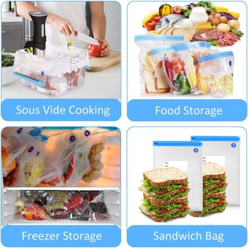  Ansee Reusable Vacuum Zipper Bags, 20 Sous Vide Bags for Anova and Joule Cookers, 3 Sizes Reusable Storage Bags with Double-layer Zippers for Food Saver and Sous Vide Cooking