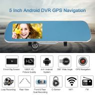 [아마존베스트]Anself 5 Android Smart System GPS Navigation Car Rearview Mirror DVR Dual Lens Front Rear 1080P 720P Camera Recorder with G-sensor Motion Detection Night Vision