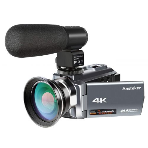  4K Camcorder,Ansteker 48MP 30FPS Ultra HD WiFi Video Camera IR Night Vision Digital Camcorder Portable 3 inch Touch Screen Video Camera Camcorder with External Microphone and Wide