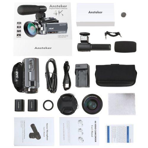  4K Camcorder,Ansteker 48MP 30FPS Ultra HD WiFi Video Camera IR Night Vision Digital Camcorder Portable 3 inch Touch Screen Video Camera Camcorder with External Microphone and Wide