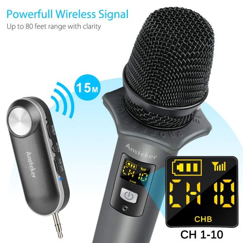  Handheld Wireless Microphone Ansteker UHF Mini Bluetooth Receiver 3.5mm and 6.5mm Output for Conference Karaoke Weddings Church Stage Party