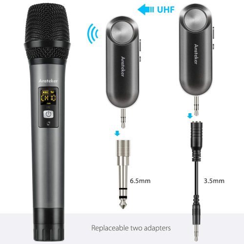  Handheld Wireless Microphone Ansteker UHF Mini Bluetooth Receiver 3.5mm and 6.5mm Output for Conference Karaoke Weddings Church Stage Party