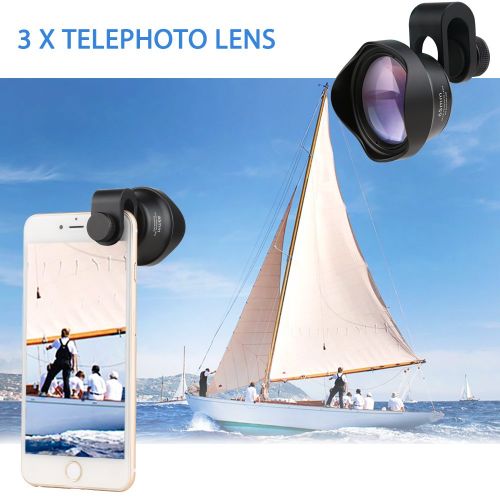  Phone Camera Lens Kit: Telephoto Lens + Fisheye + Wide Angle + Macro Lens, Ansteker 4 in 1 Professional HD Cell Phone Lenses for iPhone X877 Plus 6s6s Plus65 & Samsung & Sma