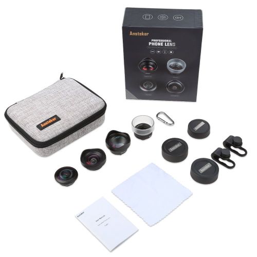  Phone Camera Lens Kit: Telephoto Lens + Fisheye + Wide Angle + Macro Lens, Ansteker 4 in 1 Professional HD Cell Phone Lenses for iPhone X877 Plus 6s6s Plus65 & Samsung & Sma