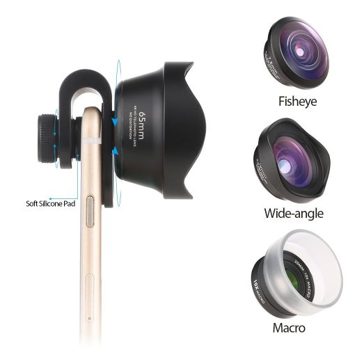  Phone Camera Lens Kit: Telephoto Lens + Fisheye + Wide Angle + Macro Lens, Ansteker 4 in 1 Professional HD Cell Phone Lenses for iPhone X877 Plus 6s6s Plus65 & Samsung & Sma