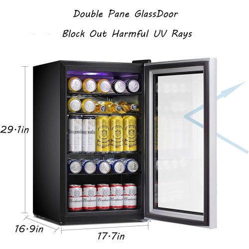  [아마존베스트]Antarctic Star Beverage Refrigerator Cooler-85 Can Mini Fridge Glass Door for Soda Beer Wine Stainless Steel Glass Door Small Drink Dispenser Machine Digital Display for Home, Offi