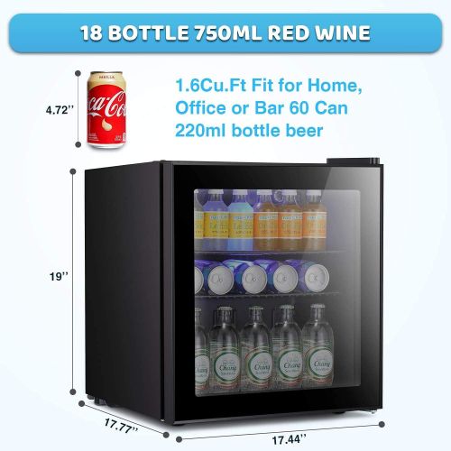 [아마존베스트]Antarctic Star Mini Fridge Cooler - 60 Can Beverage Refrigerator Glass Door for Beer Soda or Wine  Glass Door Small Drink Dispenser Machine Black Glass Removable for Home, Office
