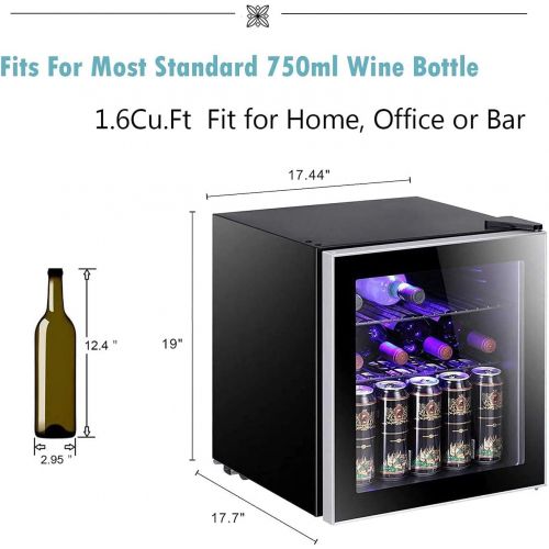  [아마존베스트]Antarctic Star 1.6cu.ft Wine Cooler/Cabinet Beverage Refrigerator Small Mini Red & White Wine Cellar Beer Soda Clear Front Glass Door Counter Top Bar Fridge Quiet Operation Compres