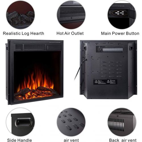  Antarctic Star Electric Fireplace Insert 22.5” Freestanding Heater Remote Control with 7 Log Hearth Flame Settings Adjustable Flame,750w/1500w Black