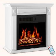 Antarctic Star Antartic Star Electric Fireplace with Mantel, Freestanding Wooden Surround Firebox, Adjustable Led Flame, Remote Control, 750W-1500W, White
