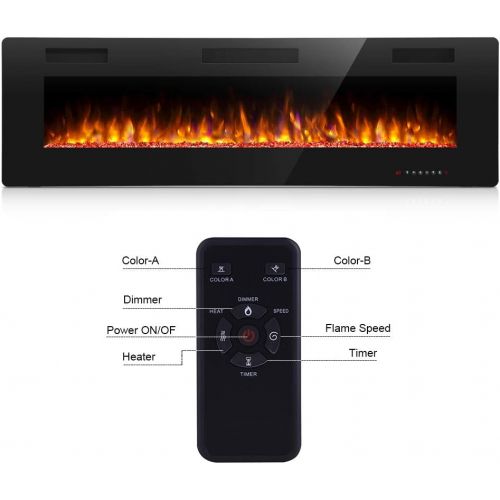  Antarctic Star 50 Inch Electric Fireplace in Wall Recessed and Wall Mounted, Fireplace Heater and Linear Fireplace with Multicolor Flame, Timer, 750/1500W Control by Touch Panel &