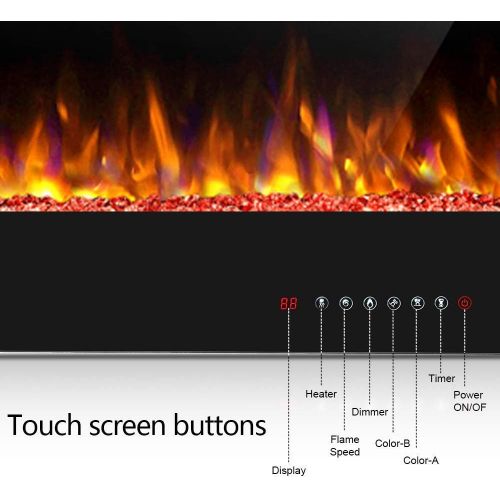  Antarctic Star 50 Inch Electric Fireplace in Wall Recessed and Wall Mounted, Fireplace Heater and Linear Fireplace with Multicolor Flame, Timer, 750/1500W Control by Touch Panel &