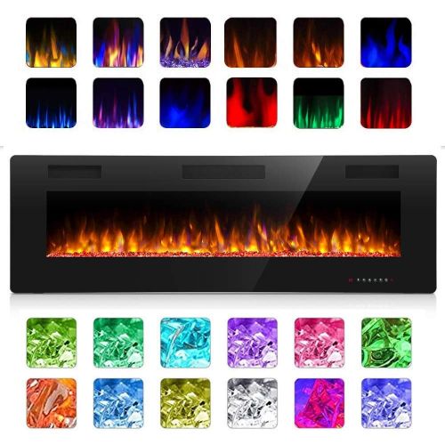  Antarctic Star 50 Inch Electric Fireplace in Wall Recessed and Wall Mounted, Fireplace Heater and Linear Fireplace with Multicolor Flame, Timer, 750/1500W Control by Touch Panel &