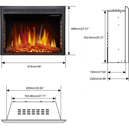  Antarctic star 36 Electric Fireplace Insert, Freestanding & Recessed Electric Stove Heater, LED Adjustable Flame with Burning Fireplace Logs Touch Screen, Remote Control, Timer, 75