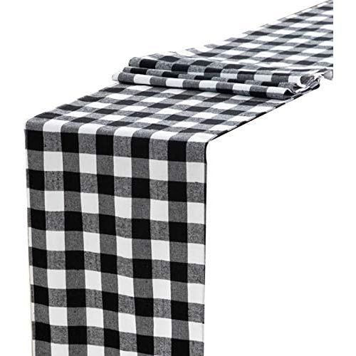  [아마존베스트]Anteer 12 x 108 inch Buffalo Check Table Runner Cotton Black and White Plaid for Family Dinner Outdoor or Indoor Parties Thanksgiving Christmas Gathering (Black&White, 1)