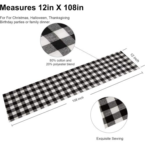  [아마존베스트]Anteer 12 x 108 inch Buffalo Check Table Runner Cotton Black and White Plaid for Family Dinner Outdoor or Indoor Parties Thanksgiving Christmas Gathering (Black&White, 1)