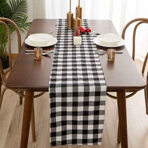  [아마존베스트]Anteer 12 x 108 inch Buffalo Check Table Runner Cotton Black and White Plaid for Family Dinner Outdoor or Indoor Parties Thanksgiving Christmas Gathering (Black&White, 1)