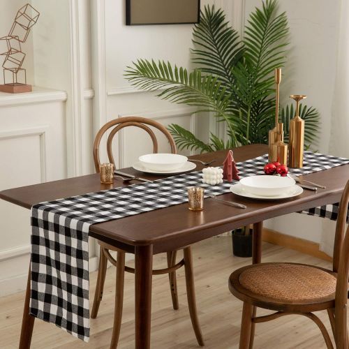  [아마존베스트]Anteer 12 x 108 inch Buffalo Check Table Runner Cotton Black and White Plaid for Family Dinner Outdoor or Indoor Parties Thanksgiving Christmas Gathering (Black&White, 1)