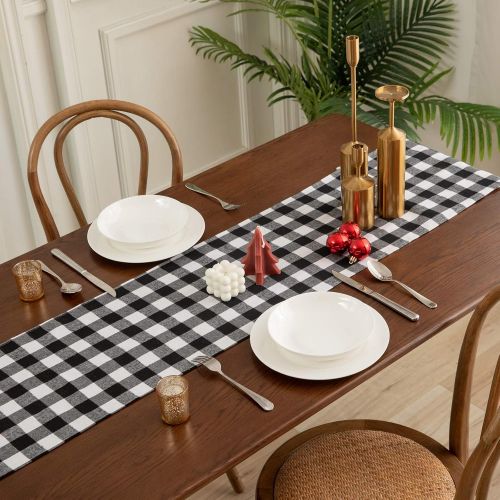  [아마존베스트]Anteer 12 x 108 inch Buffalo Check Table Runner Cotton Black and White Plaid for Family Dinner Outdoor or Indoor Parties Thanksgiving Christmas Gathering (Black&White, 1)