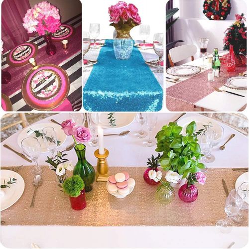  [아마존베스트]Anteer 12 x 108 inches Sequin Table Runner for Birthday Wedding Bridal Shower Baby Shower Bachelorette Holiday Celebration Party Decorations Tables Supplies (1, Black)