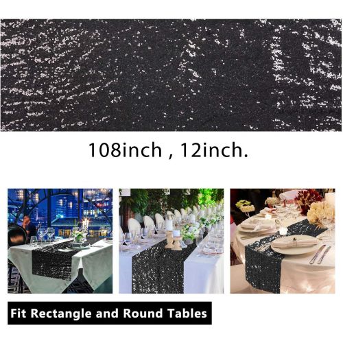  [아마존베스트]Anteer 12 x 108 inches Sequin Table Runner for Birthday Wedding Bridal Shower Baby Shower Bachelorette Holiday Celebration Party Decorations Tables Supplies (1, Black)