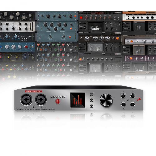  Antelope Audio},description:The Discreet 4 interface features 4 console-grade, fully-discrete microphone preamps, exceptional converters, clocking and monitoring and FPGA powered e