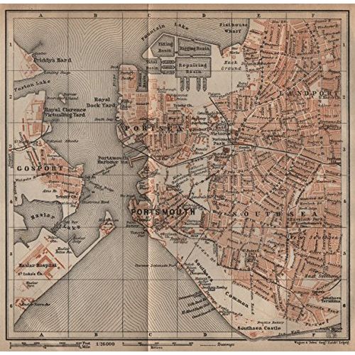  Antiqua Print Gallery PORTSMOUTH town city plan. Landport Southsea Gosport Portsea Hampshire - 1906 - old map - antique map - vintage map - printed maps of Hampshire