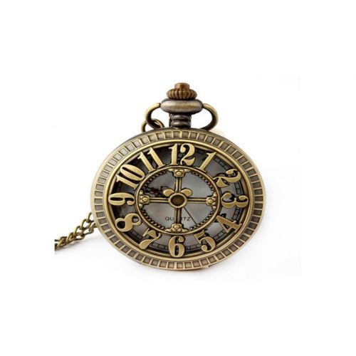  Antique Bronze Skull Shaped Pocket Watch with Lobster Chain