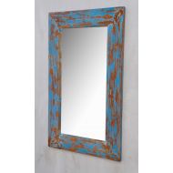 Antique Rustic Wood Mirror Frame Turquoise Colour Style Home Decor Mirror Shabby Wood