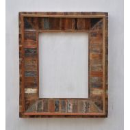 Antique Rustic 36 T Reclaimed Burn Wood Solid Wall Mirror Beveled Frame