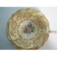 AntiqueAndCrafts Royal Stafford Tea Cup & Saucer, Yellow and Gold tea cup set, Gold flowers and spring bouquet, Fine English Bone China..