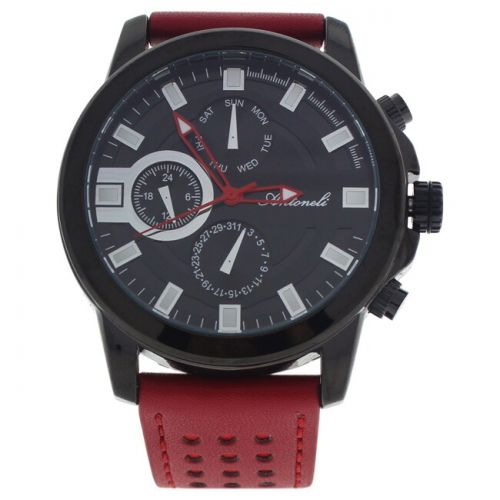  Antoneli AG0064-01 BlackRed Mens Leather Strap Watch