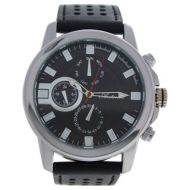 Antoneli AG0064-02 Silver/Mens Black Leather Strap Watch