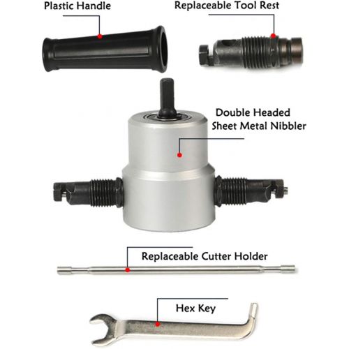  Antrader Metal Sheet Double Headed Nibbler Cutter Drill Attachment Cutting Tool with Wrench and Parts 5pcs Hole Saw Set