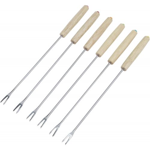  [아마존베스트]Antrader Set of 6 Cheese Fondue Forks, Stainless Steel for Chocolate Fountain Cheese Fondue, Barbecue Skewers Roasting Sticks with Oak Wood Handle Heat Resistant 9.4 Long